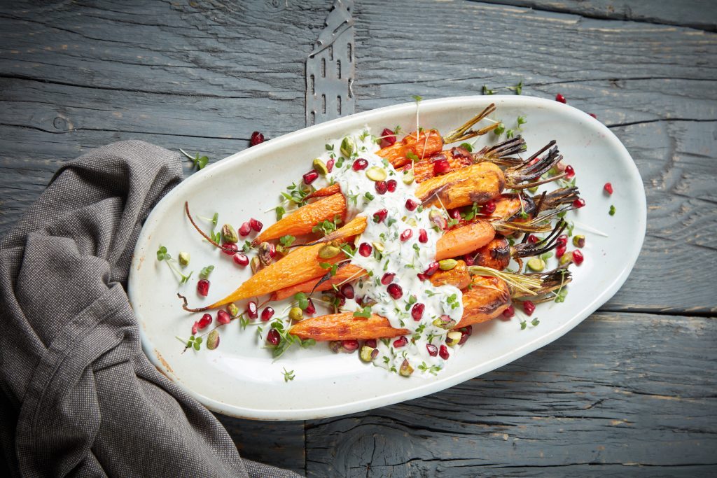 Roasted Carrots with Garlic Cress Sauce