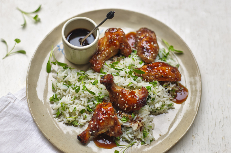 Micro Coriander Rice & Teriyaki Chicken Wings
